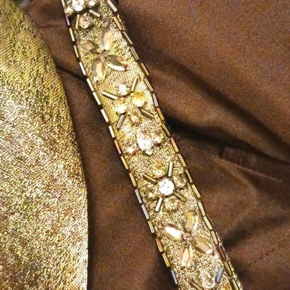 Terani Couture COCKTAIL DRESS Sz 10 Brozed Green Holiday Party ELEGANT Luxury - Picture 5 of 15